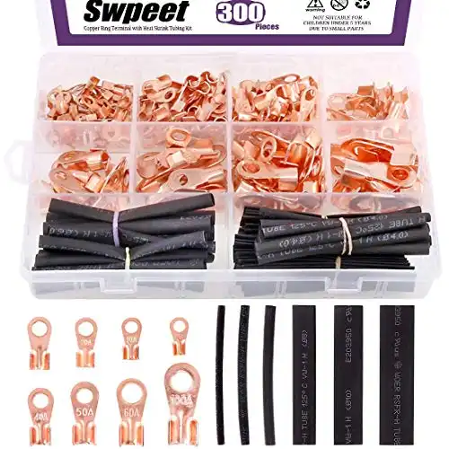 Swpeet Copper Ring Terminals Open Barrel (300 pcs.)